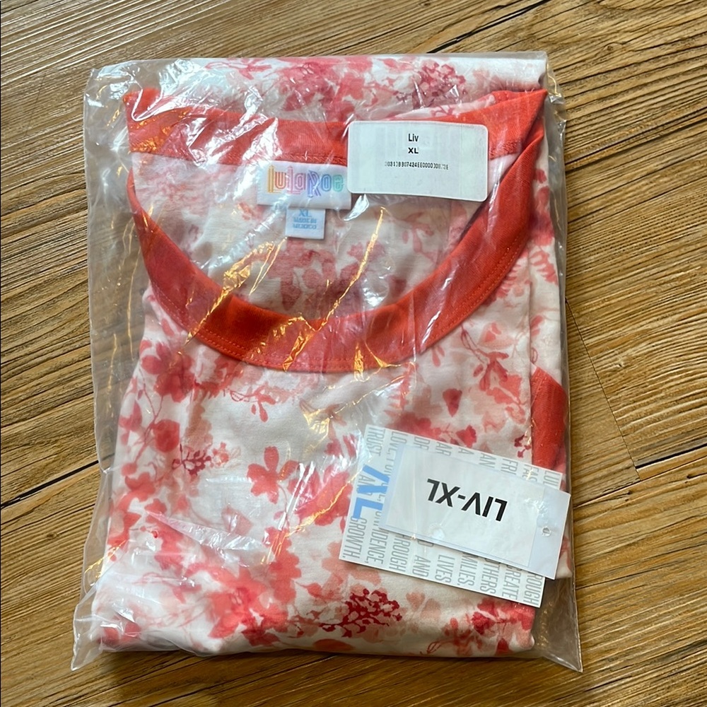 LuLaRoe White and Salmon Short Sleeve Tee